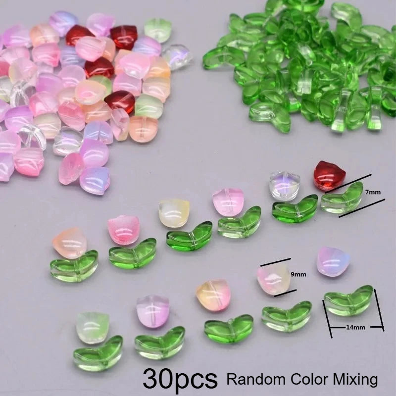 30pcs Luminous Tulip Glass Beads – DIY Earrings & Bracelets DIY Jewelry Beads Nixie Random Color Mixing 30psc