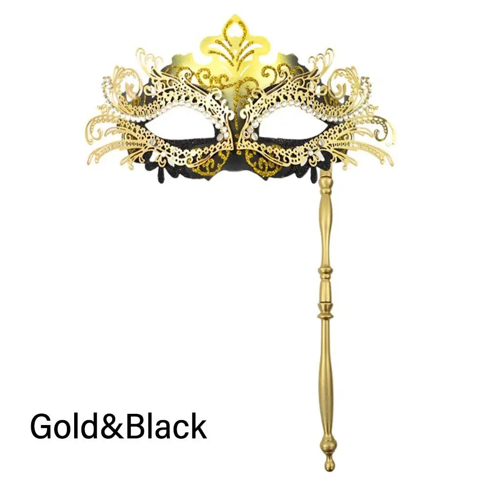 Mardi Gras Phoenix Masquerade Mask with Holding Stick Costume Masquerade Mask Nixie gold-black