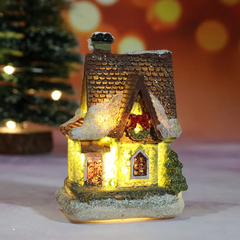 LED Miniature Christmas Village House Resin Ornament Decor Christmas Village Ornament Nixie White-Black G