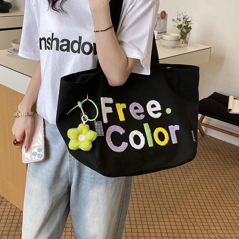 Embroidered Canvas Tote Bag – Women's Crossbody Shoulder Bag Canvas Tote Bag Nixie