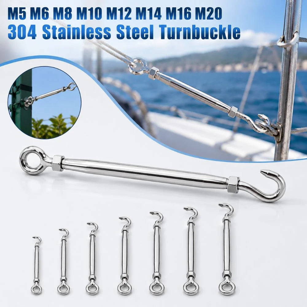 304 Stainless Steel Turnbuckle Wire Rope Tensioner M5–M20
