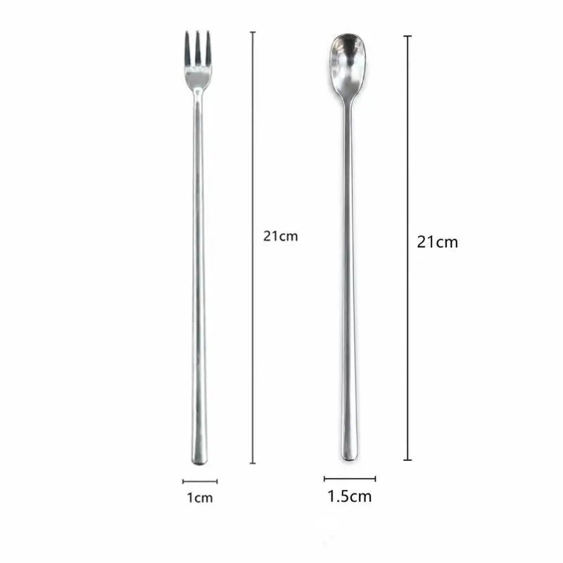 BPA-Free Long Handle Stainless Steel Coffee Spoon & Fork Set Kitchen Cutlery Set Nixie