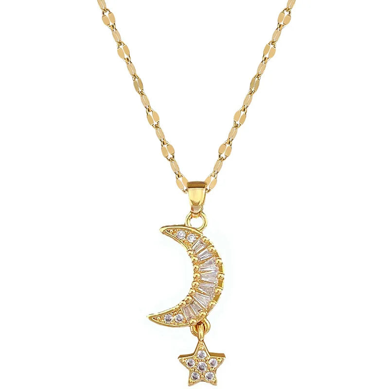 Star Moon Gold Pendant Necklace | Women's Collarbone Chain Pendant Necklace Nixie