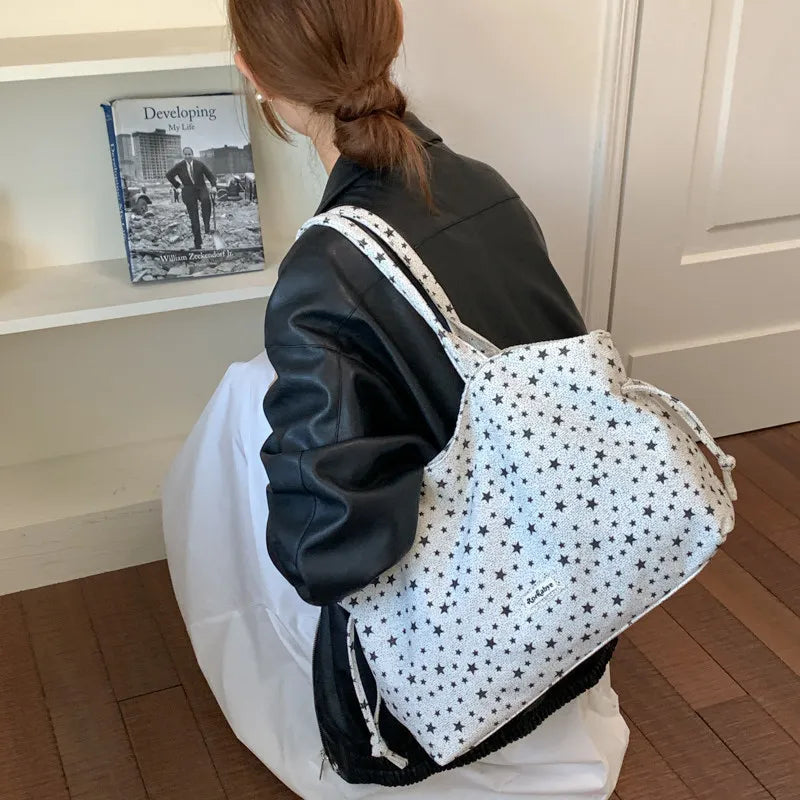 Korean Star-Pattern Nylon Tote Bag – Large Shoulder Bag Canvas Tote Bag Nixie