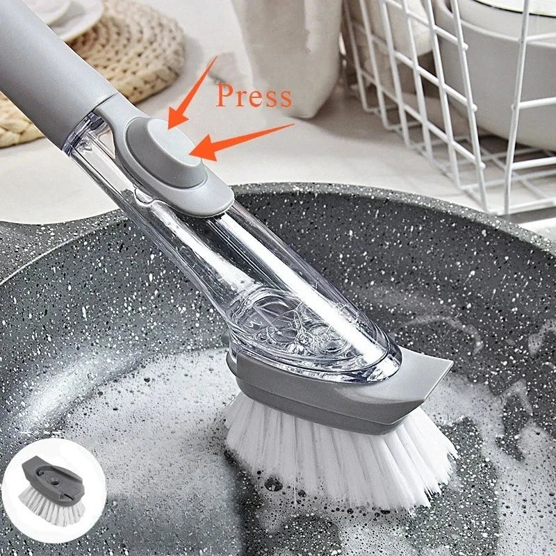 Long Handle Dish Brush with Soap Dispenser & Sponge