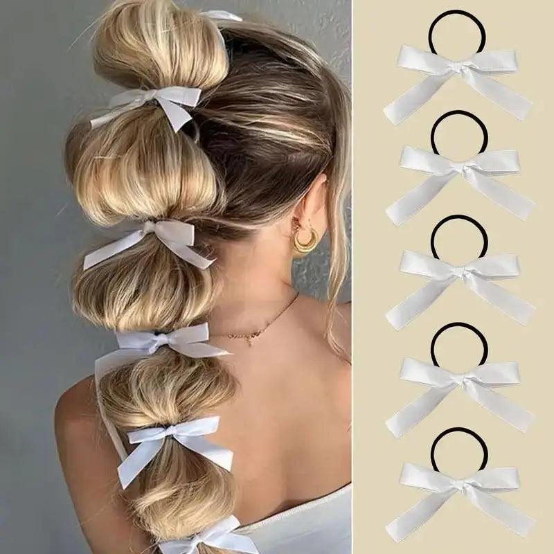 5pcs Black Bow Hair Ties Elastic Scrunchies & Ponytail Holders Hair Ties Scrunchies Nixie White-5PCS
