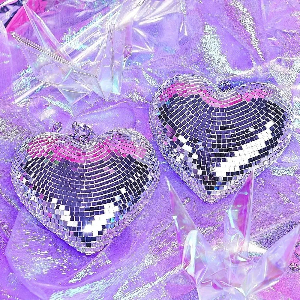 Heart-Shaped Glass Disco Ball Keychain & Party Decoration Party Decoration Nixie