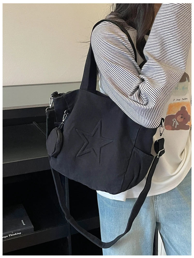 Korean Minimalist Canvas Tote Bag – Shoulder & Crossbody Handbag Canvas Tote Bag Nixie