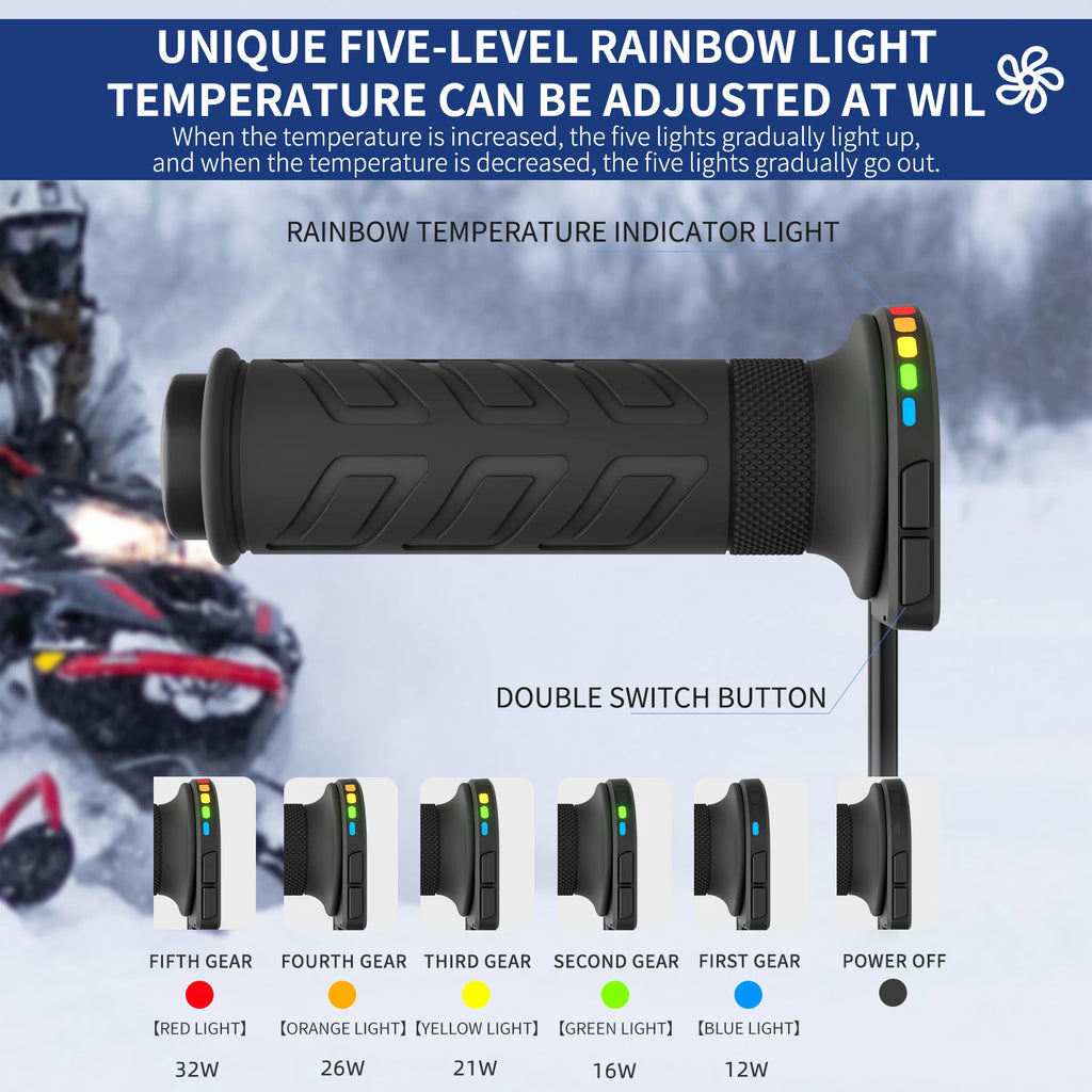 12V Motorcycle Heated Grips 22mm 5-Gear LED Hand Warmers Motorcycle Heated Grips Nixie