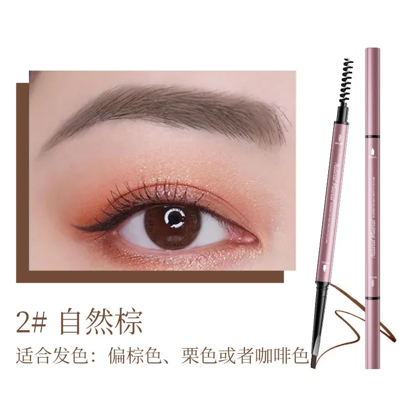 Double-Ended Natural Brown Eyebrow Pencil & Brush – Waterproof Eyebrow Pencil Nixie 02 Natural Brown