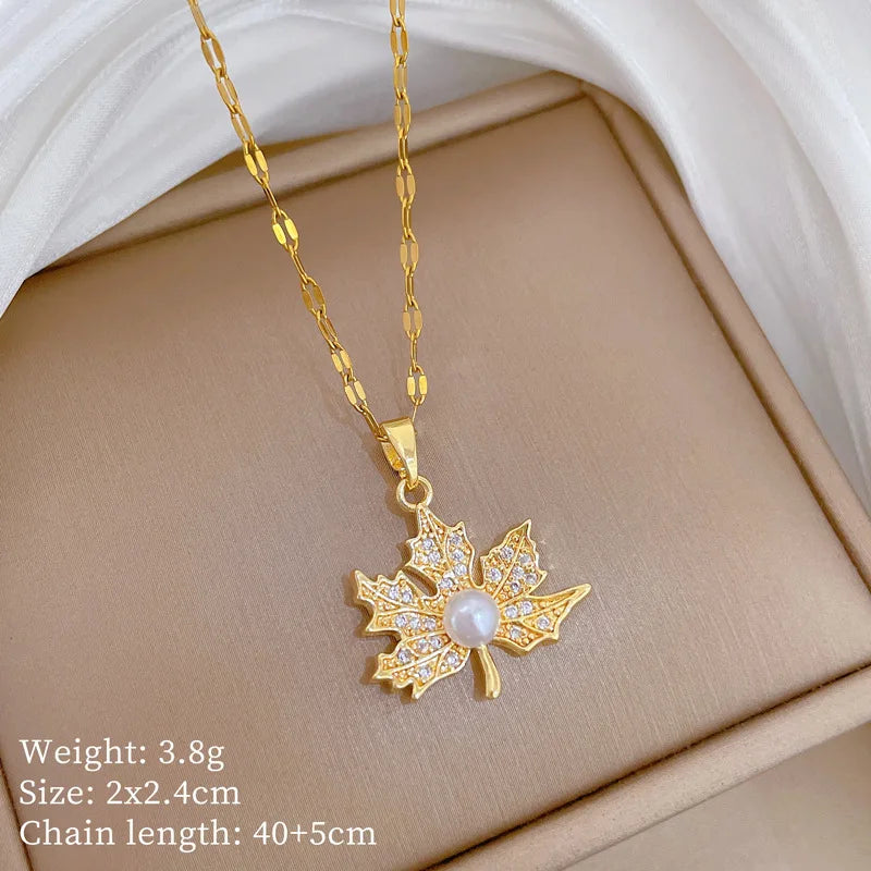 Maple Leaf Pendant Necklace | Gold Stainless Steel | Nixie Pendant Necklace Nixie XL2606-031
