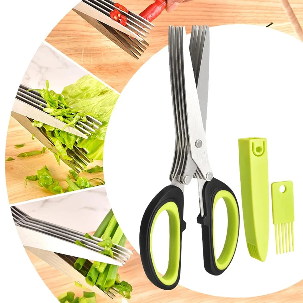 5-Blade Herb Scissors – Stainless Steel Multilayer Kitchen Cutter