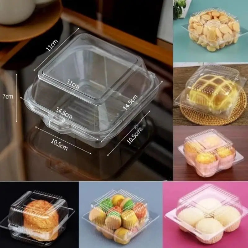 Clear Clamshell Plastic Bento Cake Box 10/50 Pcs