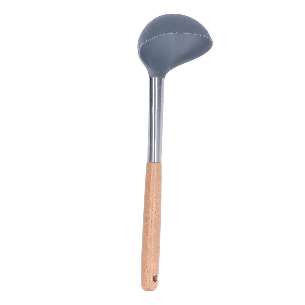 Silicone Soup Ladle with Wooden Handle – Nonstick Kitchen Tool Silicone Kitchen Ladle Nixie