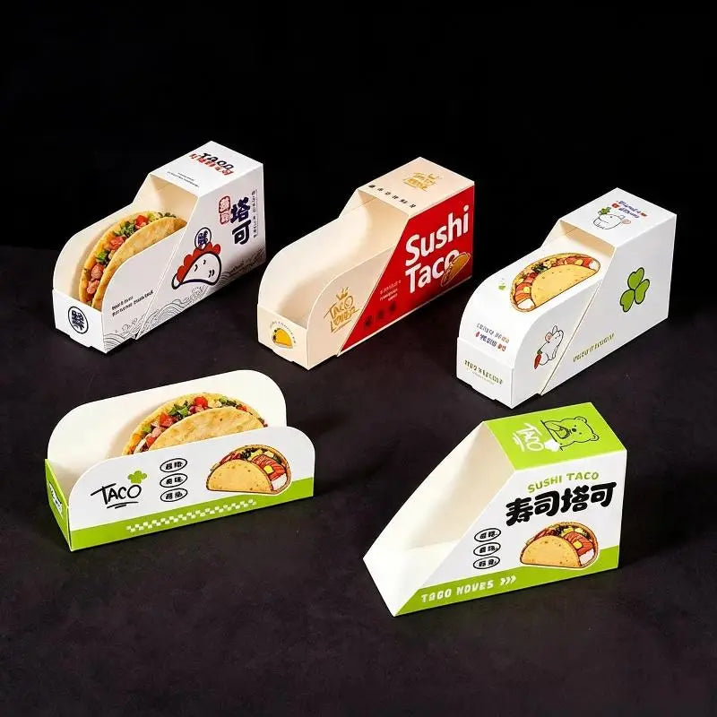 50Pcs Disposable Sushi Taco Paper Boxes – Greaseproof Cartoon Disposable Food Boxes Nixie