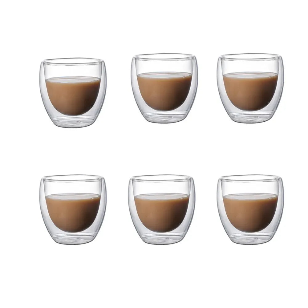 6-Pack Double Wall Glass Cups | 5 Sizes Insulated Mugs Set Insulated Glass Mugs Nixie 6 Pcs 250mll