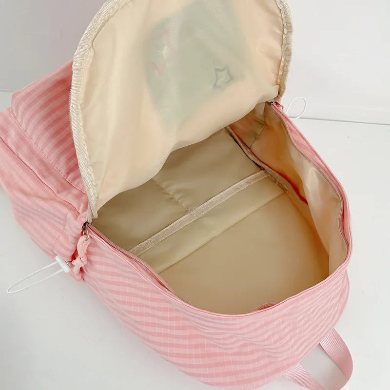 Milky Pink Star Patch Girls Backpack – Soft Flannel School Bag Girls Backpack Nixie
