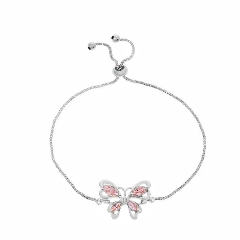 Pink Crystal Hollow Butterfly Bracelet | Women's Fashion