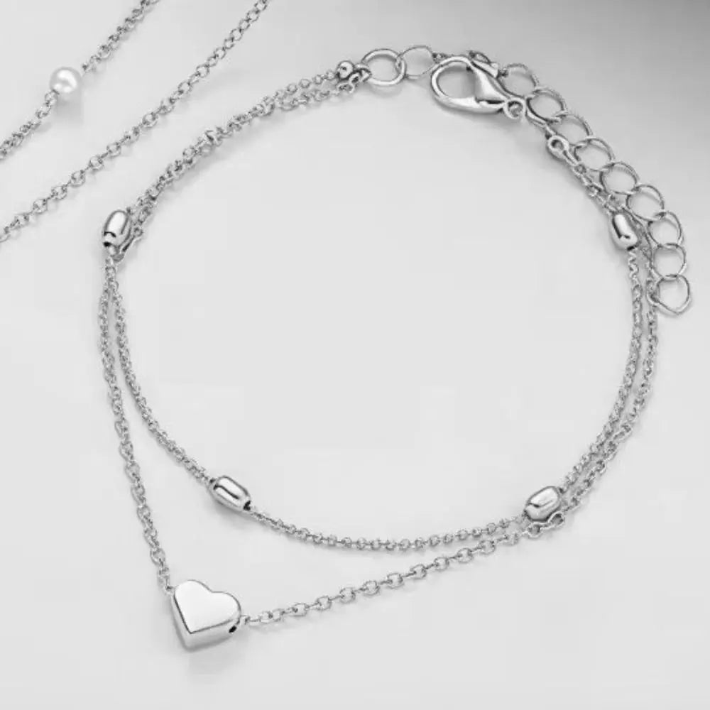 Pearl Heart Necklace & Bracelet Set – Gold & Silver Y2K Style Jewelry Set Nixie