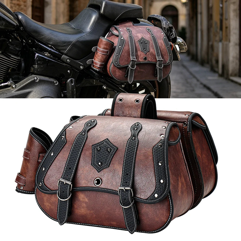 KEMITOUR Motorcycle Saddlebags PU Leather Throw Over Side Bags Motorcycle Saddlebags Nixie