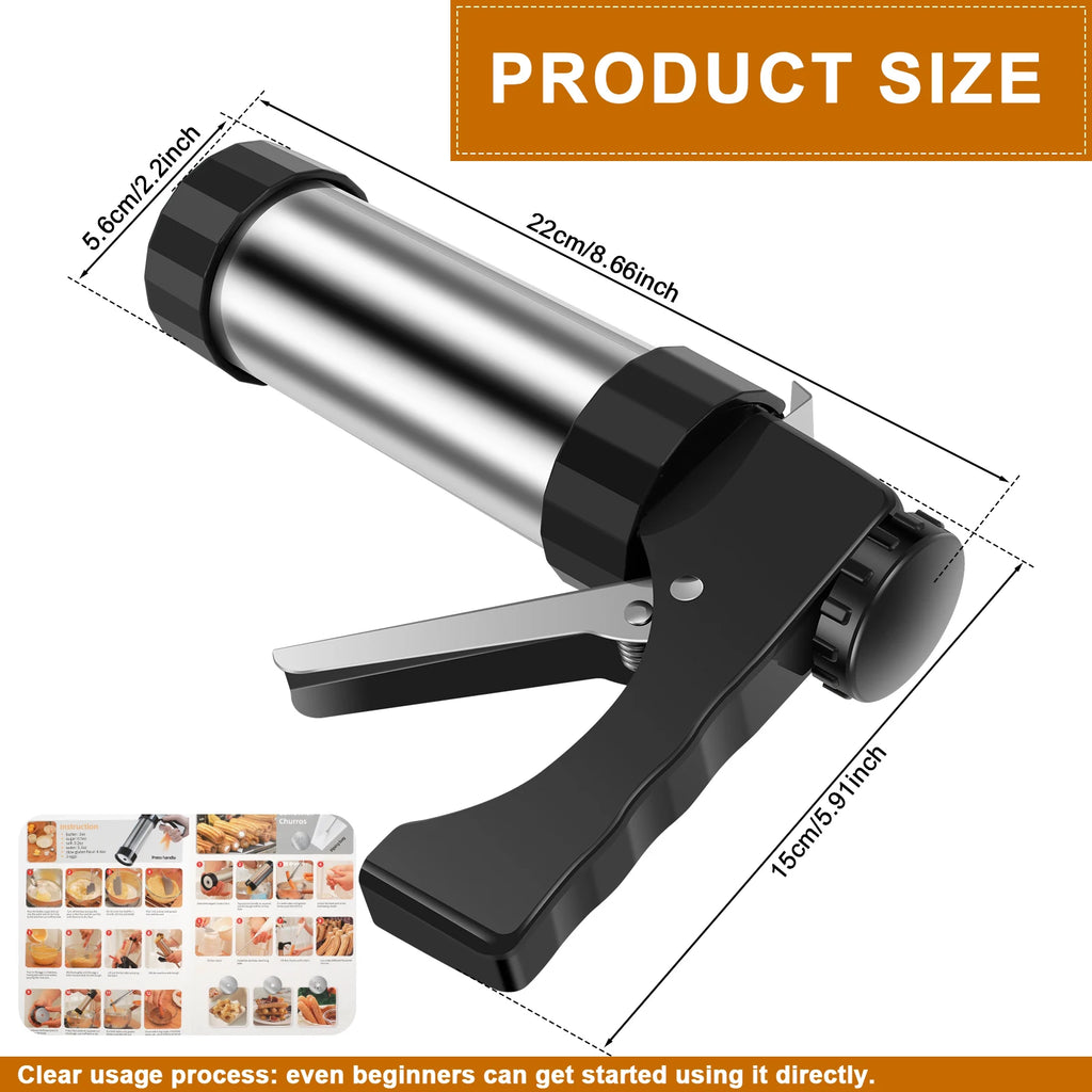 Stainless Steel Churro Maker Machine with 3 Nozzles & Piping Bag Churro Maker Kit Nixie
