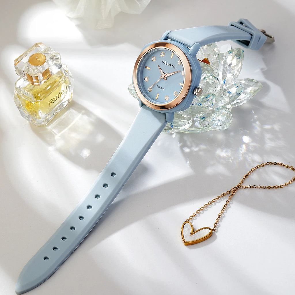 REBIRTH Women's Casual Quartz Watch – Silicone Strap, Minimalist Women's Quartz Watch Nixie