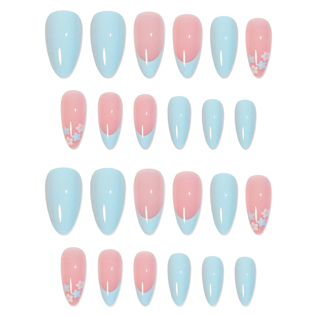 Almond False Nails L – Nude Floral Rhinestone Tips 24pcs | Nixie