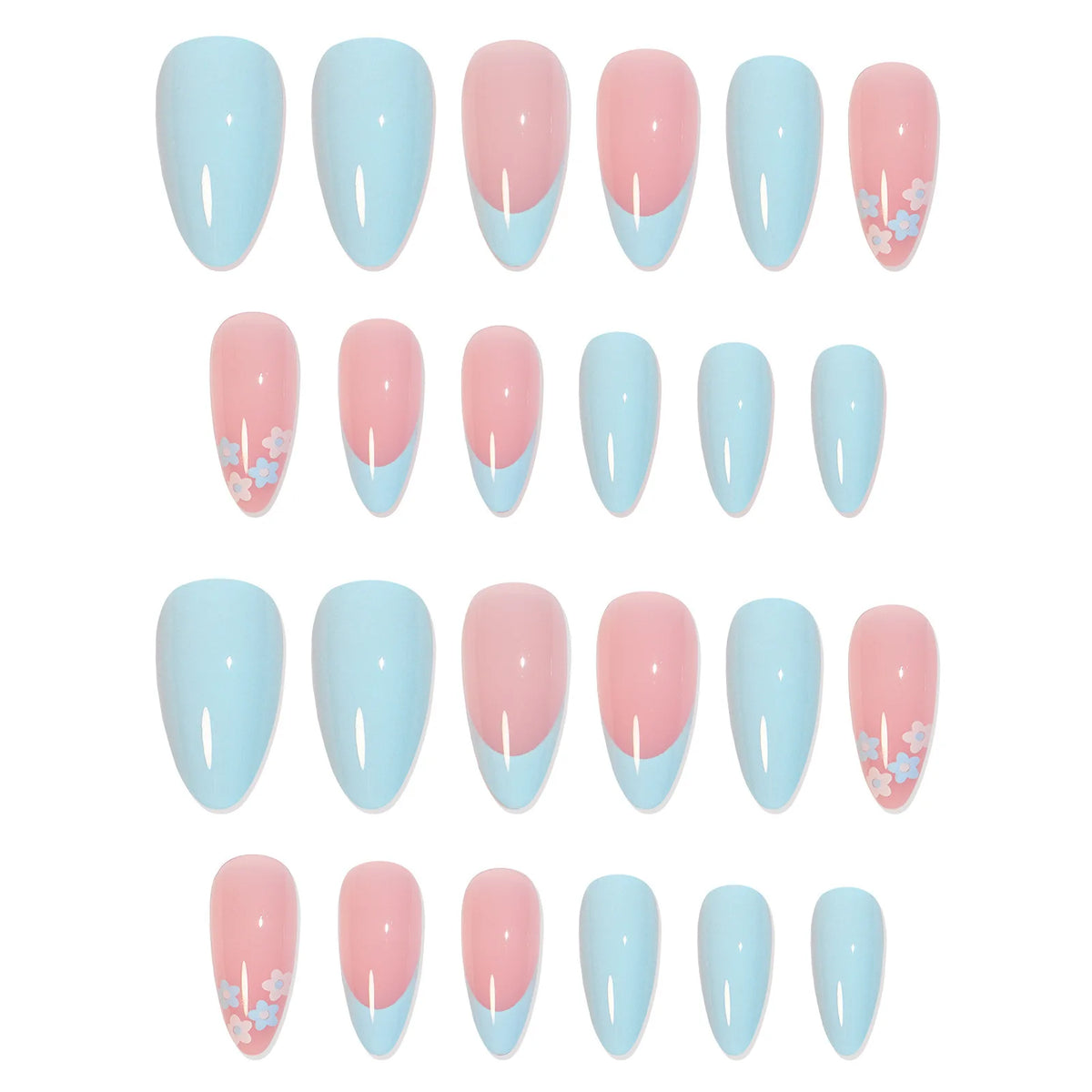 Almond False Nails L – Nude Floral Rhinestone Tips 24pcs | Nixie