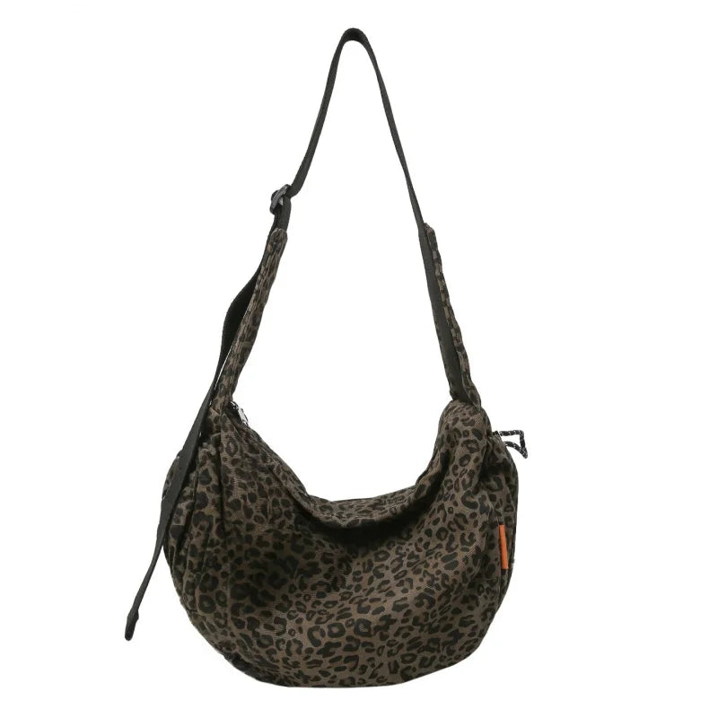 Leopard Print Canvas Shoulder Bag – Women's Casual Hobo