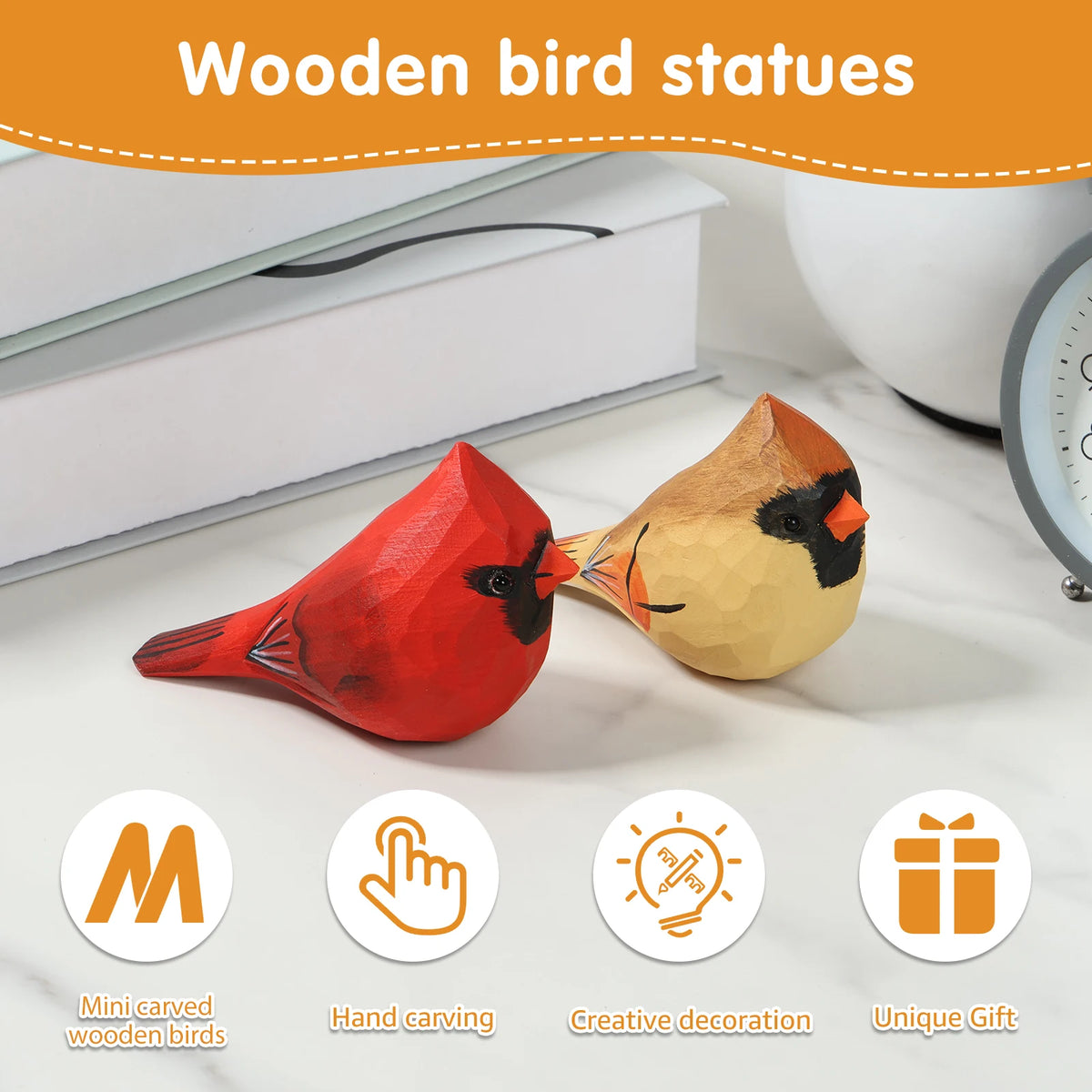 Hand-Carved Wooden Bird Sculpture Set – Artisan Décor Statues Wood Bird Sculpture Nixie