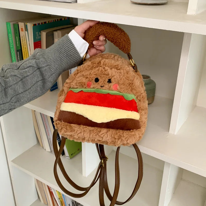 Cute Plush Hamburger Mini Backpack | Novelty Bag for Women Novelty Mini Backpack Nixie