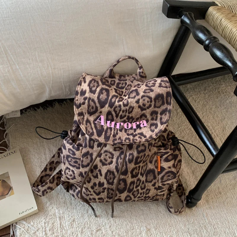 Leopard Print Canvas Backpack for Women – Lightweight Style