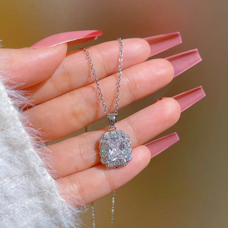 Women's Square Pendant Choker Necklace | Stainless Steel & Zircon Pendant Choker Necklace Nixie
