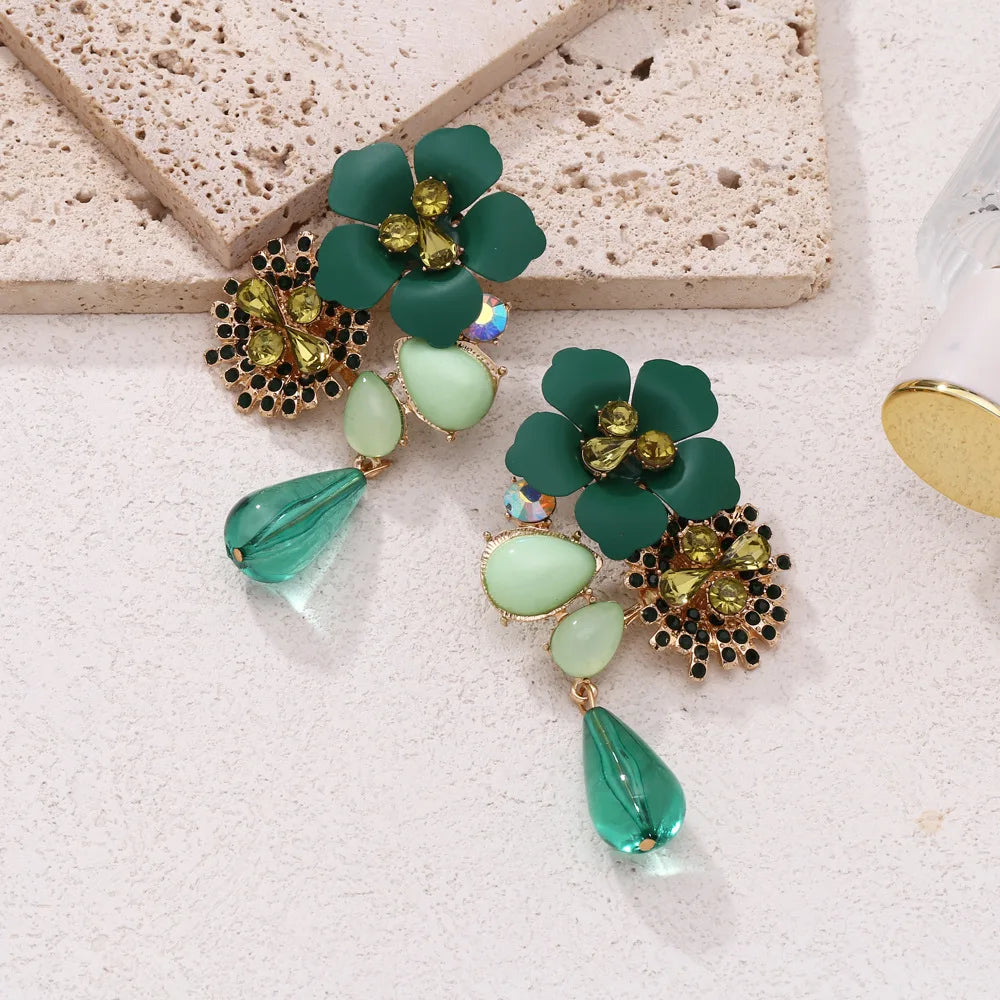 Women's Colorful Flower Rhinestone Drop Earrings – 14K Gold Drop Earrings Nixie
