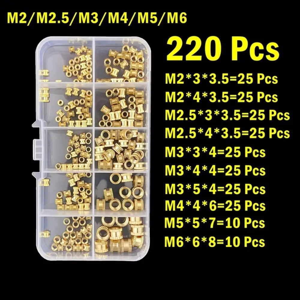 220Pcs Brass Heat Set Insert Nuts M2-M6 for 3D Printing