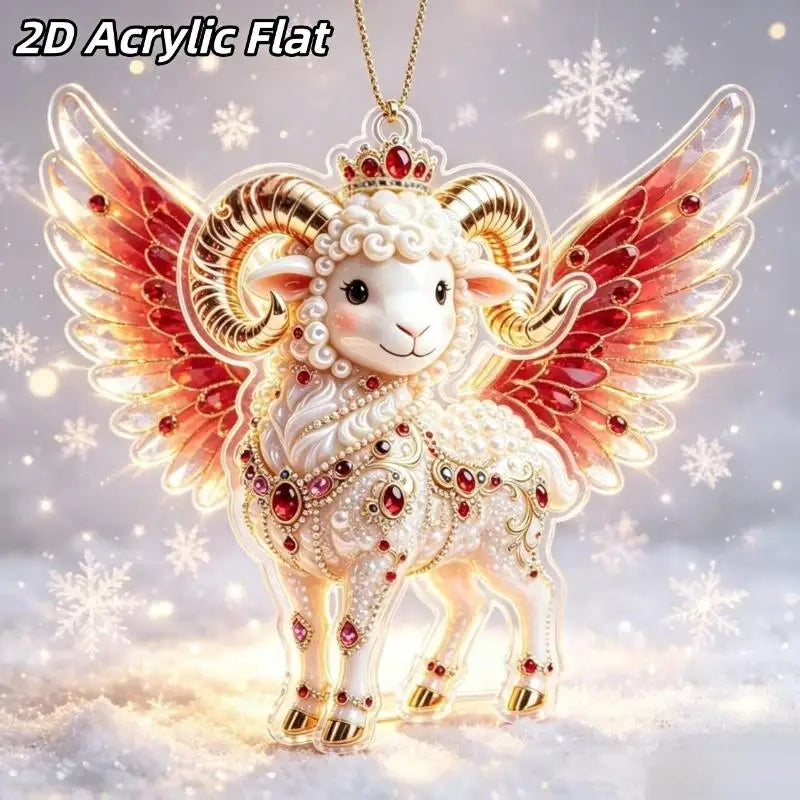 2D Acrylic Chinese Zodiac Goat Hanging Ornament Red Gold Holiday Hanging Ornament Nixie A15