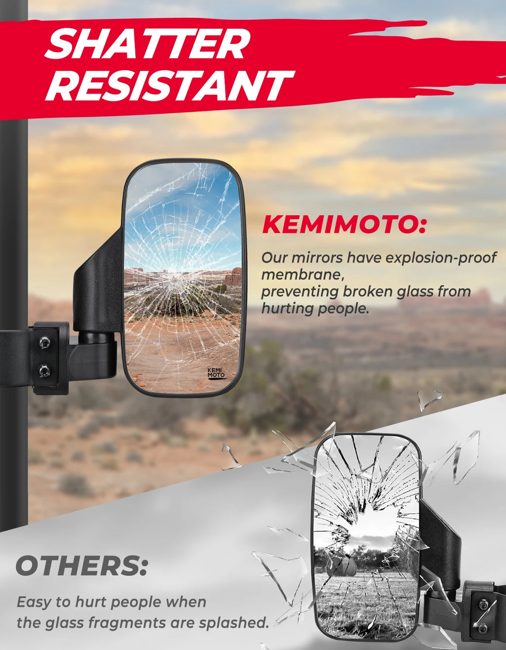 UTV Side Mirrors Clamp-On 1.75"–2" Roll Cage | Polaris RZR Can-Am UTV Side Mirrors Nixie
