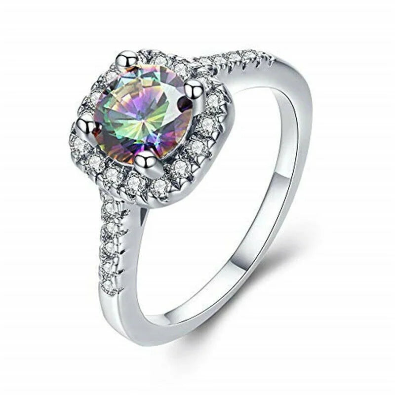 Rainbow Zircon Vintage Adjustable Ring – Zinc Alloy, Sizes 6–10 Fashion Ring Nixie 10 AB