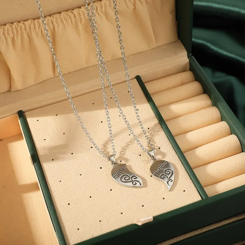 Mother Daughter Antique Silver Pendant Necklace Set – 2pcs Pendant Necklace Set Nixie