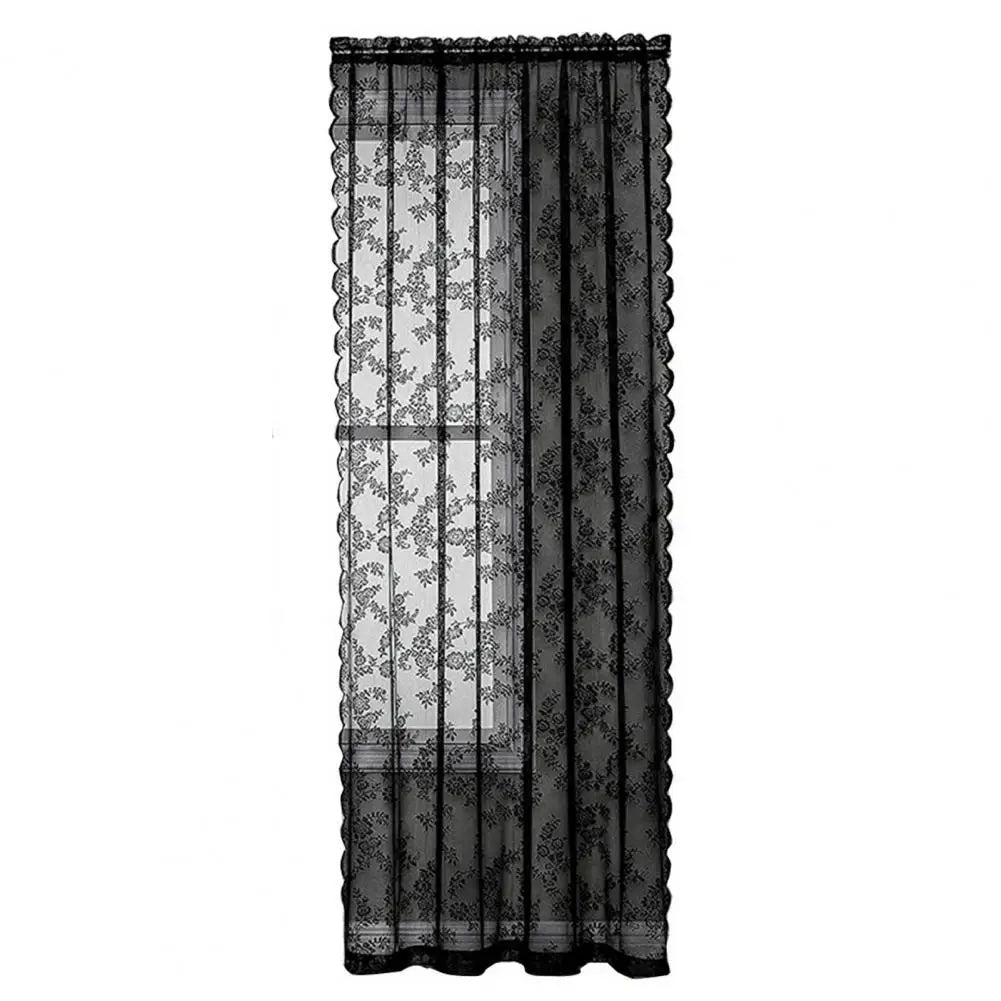 Black Floral Lace Sheer Curtain Panel – Rod Pocket Window Drape Sheer Curtain Panel Nixie Black L 100x200cm