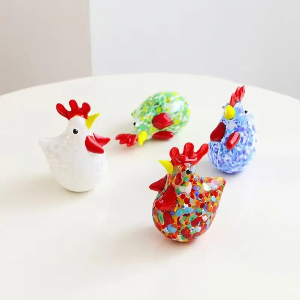 Hand Blown Glass Chicken Figurine – Colorful Miniature Decor