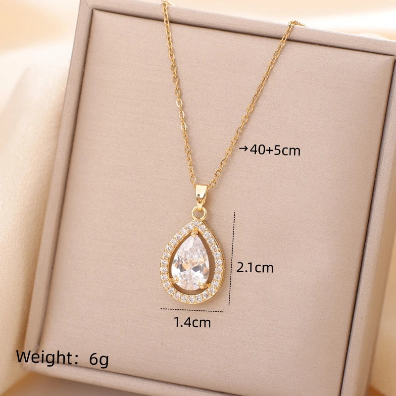 Waterdrop Zircon Pendant Choker Necklace – Gold | Nixie Pendant Necklace Nixie