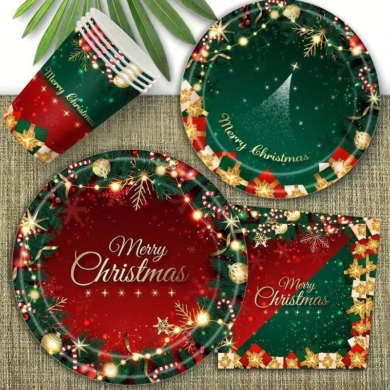 Christmas Disposable Tableware 12pc – Red & Green Party Supplies Disposable Party Tableware Nixie