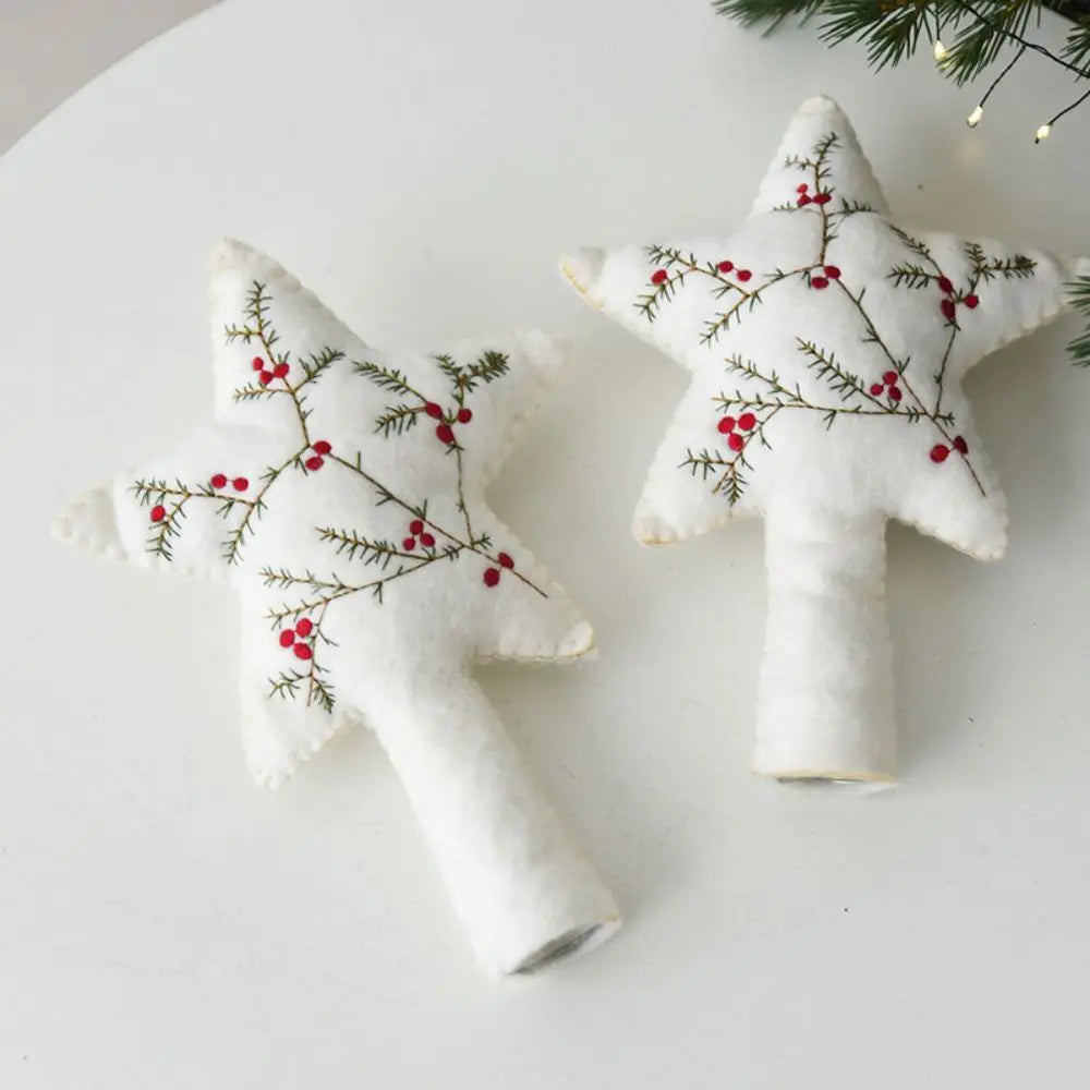 Felt Star Christmas Tree Topper – Embroidered Pine & Berry