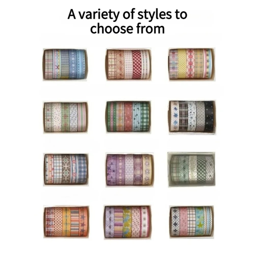 10pcs Cute Cartoon Washi Tape Set – Grid & Star Designs Decorative Washi Tape Nixie