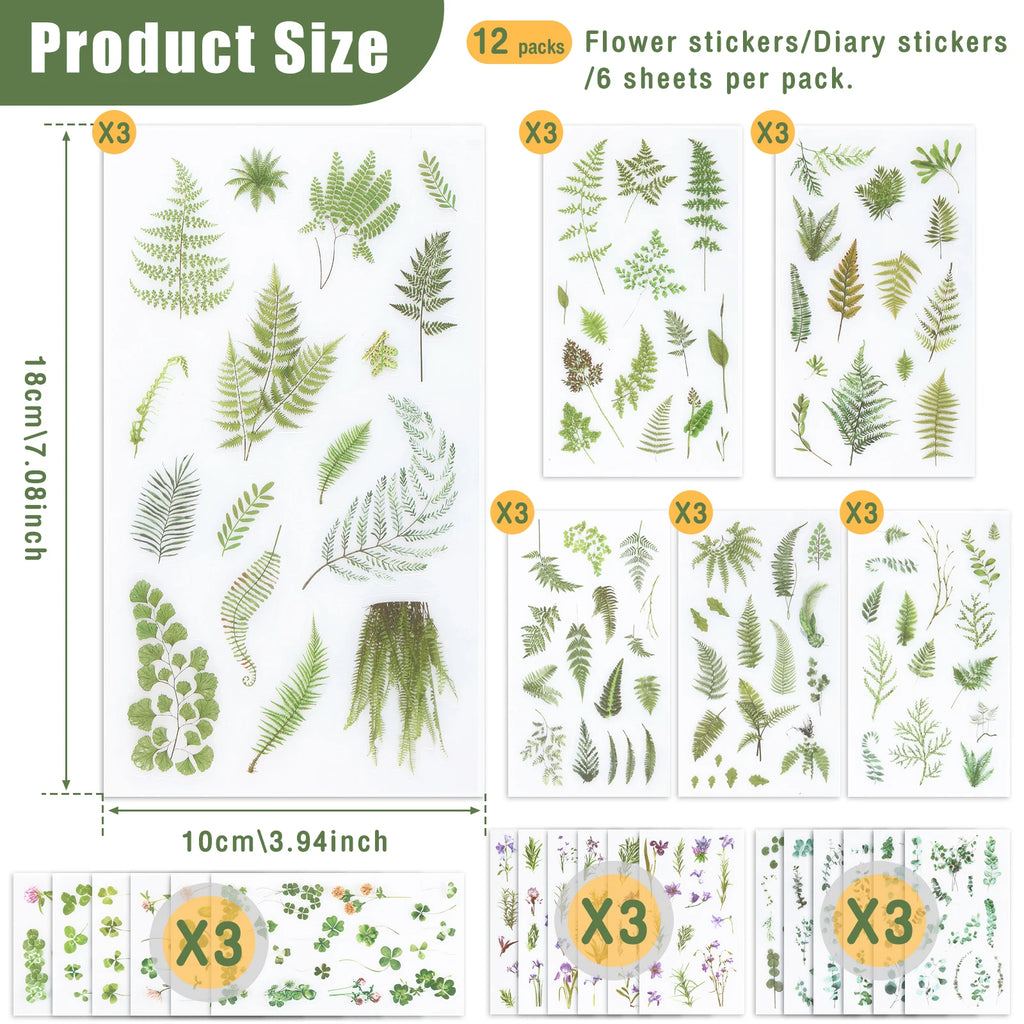 12-Pack Plant Flower Scrapbook Stickers – Waterproof DIY Decals Scrapbook Sticker Set Nixie