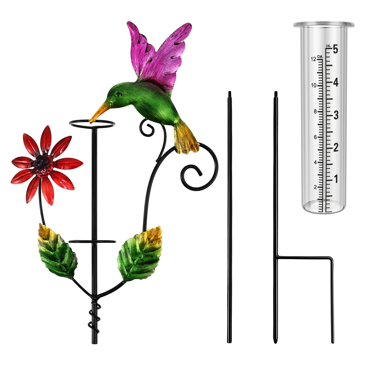 Hummingbird Decorative Rain Gauge – Freeze-Proof Glass Tube Decorative Rain Gauge Nixie