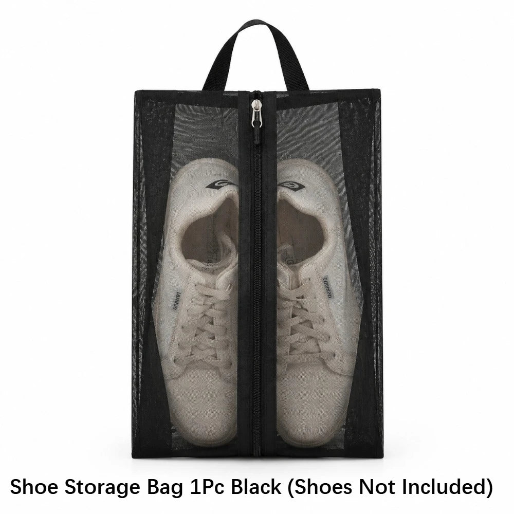 Foldable Breathable Mesh Shoe Bag – Travel & Gym Organizer Mesh Shoe Bag Nixie Black