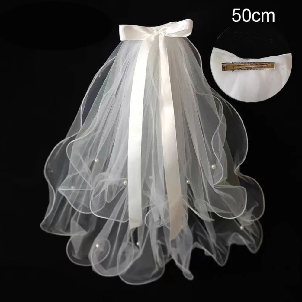 Two Layer Lace Edge Bridal Veil – Short White Tulle Wedding Veil Bridal Veil Nixie 04