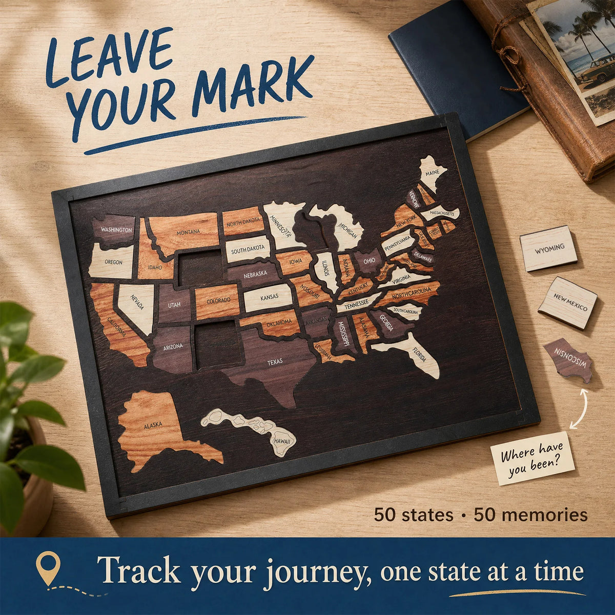 Wooden USA Map Puzzle Travel Tracker | Wall Art & Home Décor